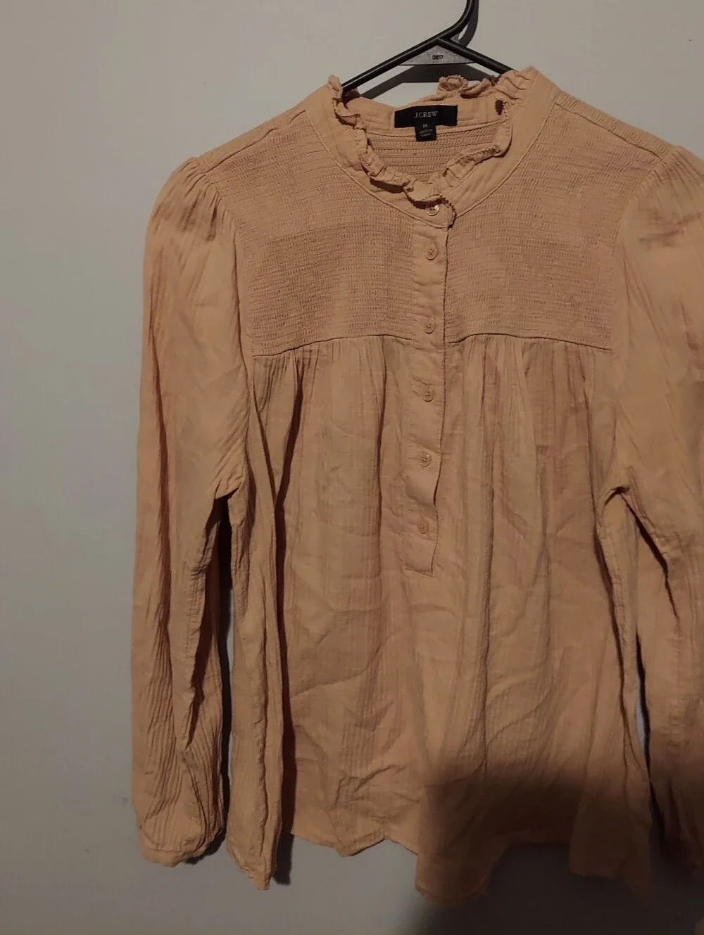 J. Crew Tan Long Sleeve Gauze Top Size Medium Boho Peasant Cottage Preppy Smock